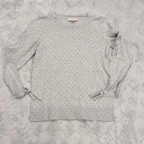 LOFT 100% Cotton All Over Micro Polka Dot Print Long Sleeve w/ Tie Accents / XS - Picture 1 of 9